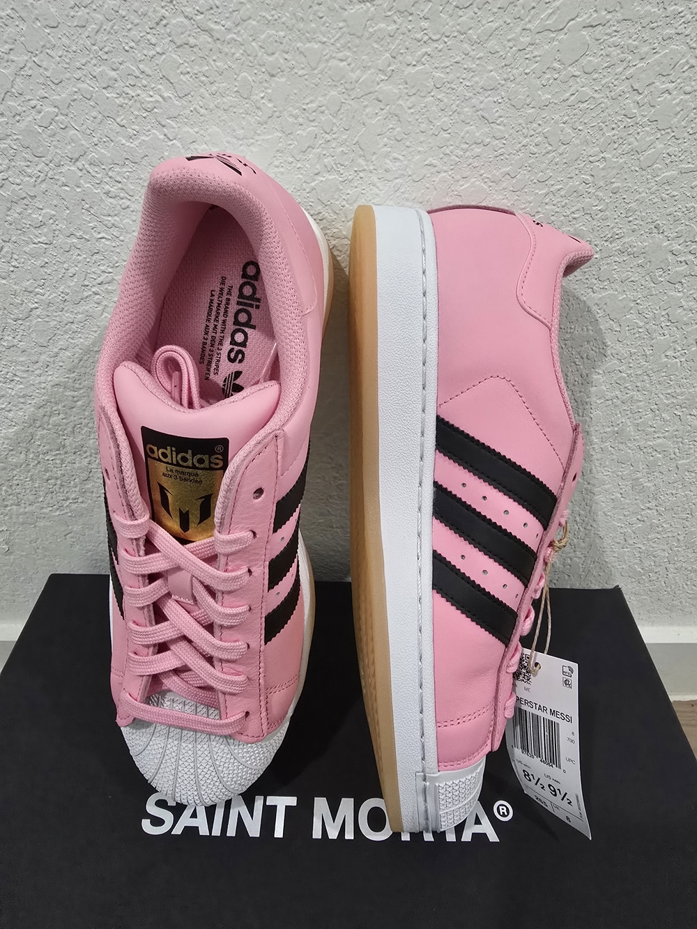 Adidas Messi Women's Pink Superstar Sneakers with Black Stripes - Picture 5 of 8